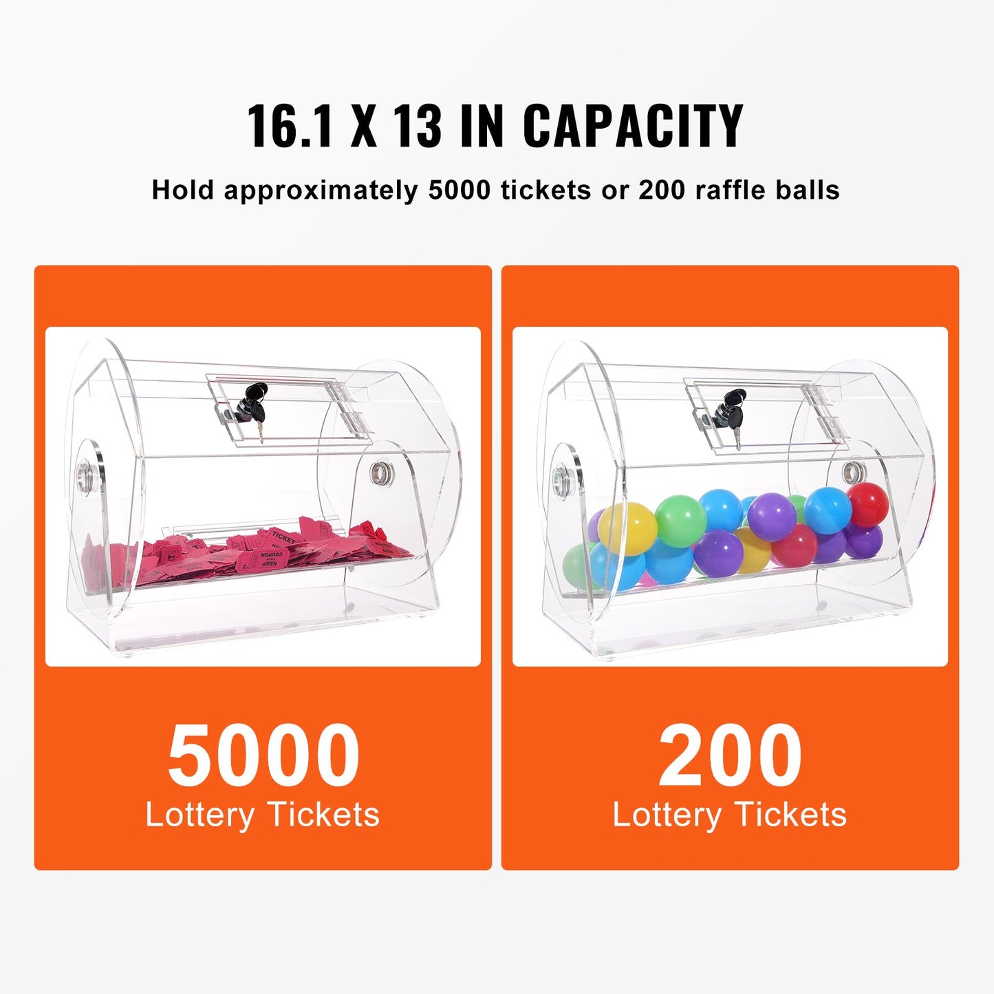 Acrylic Raffle Drum,Professional Raffle Ticket Spinning Cage with 2 Keys, Transparent Lottery Spinning Drawing, Holds 5000 Tickets or 200 Raffle Balls, Raffle Ticket Box for Lottery Games Bingo