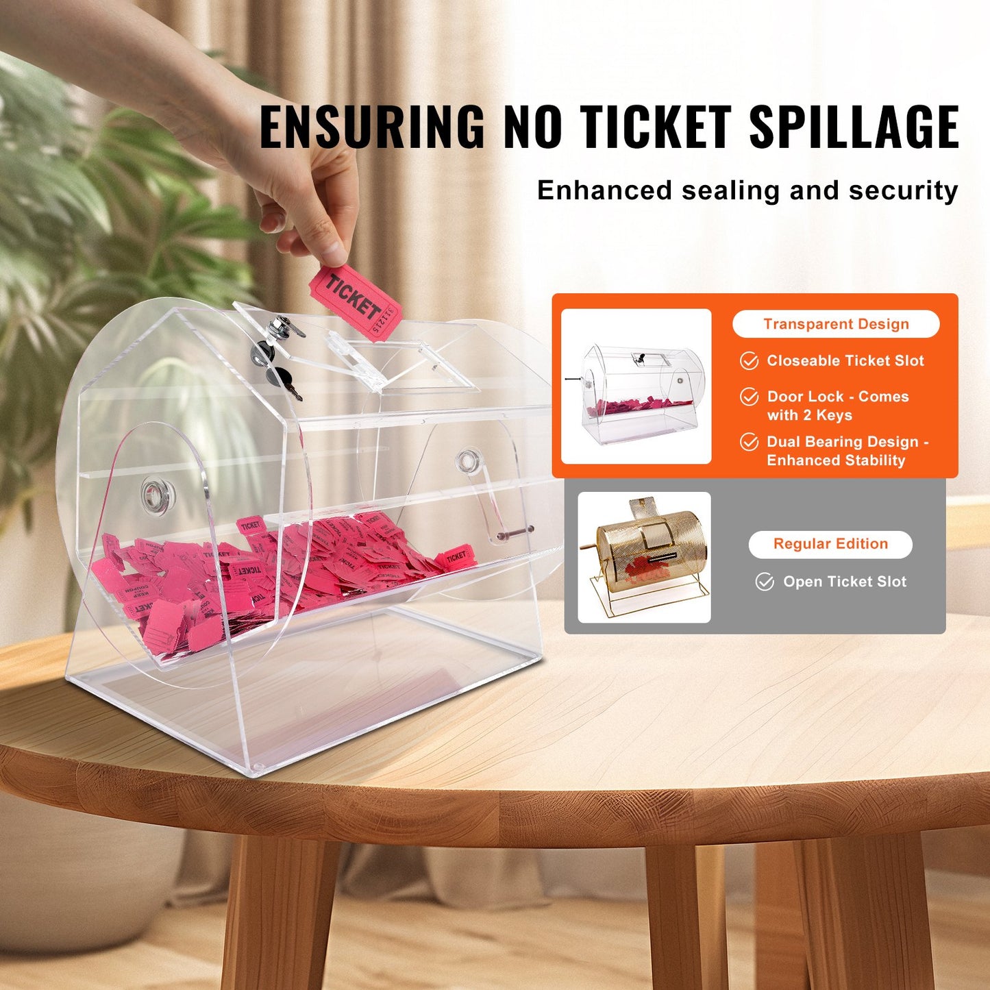 Akryl lotteritrumma, rymmer 10 000 lotter eller 300 lotteribollar, professionell lotterilottsnurrbur med 2 nycklar, transparent lotteridragning, lotteribiljettlåda för lotterispel Bing