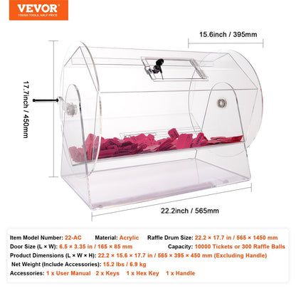 Acrylic Raffle Drum,Professional Raffle Ticket Spinning Cage with 2 Keys, Transparent Lottery Spinning Drawing, Holds 10000 Tickets or 300 Raffle Balls, Raffle Ticket Box for Lottery Games Bing