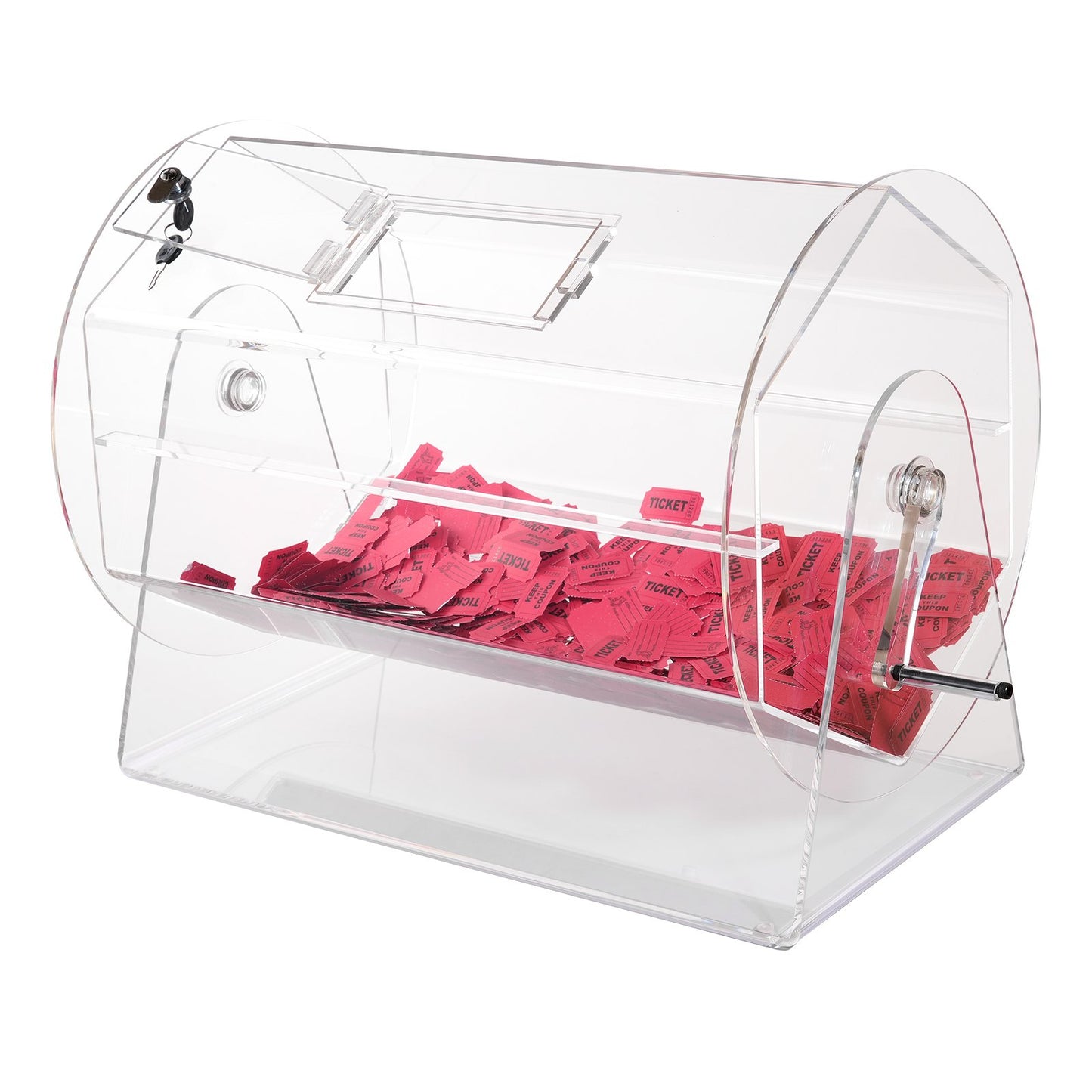 Akryl lotteritrumma, rymmer 10 000 lotter eller 300 lotteribollar, professionell lotterilottsnurrbur med 2 nycklar, transparent lotteridragning, lotteribiljettlåda för lotterispel Bing