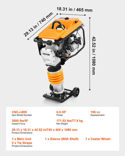 6.5 HP 196 cc four spring jump jack vibration stem ram compactor