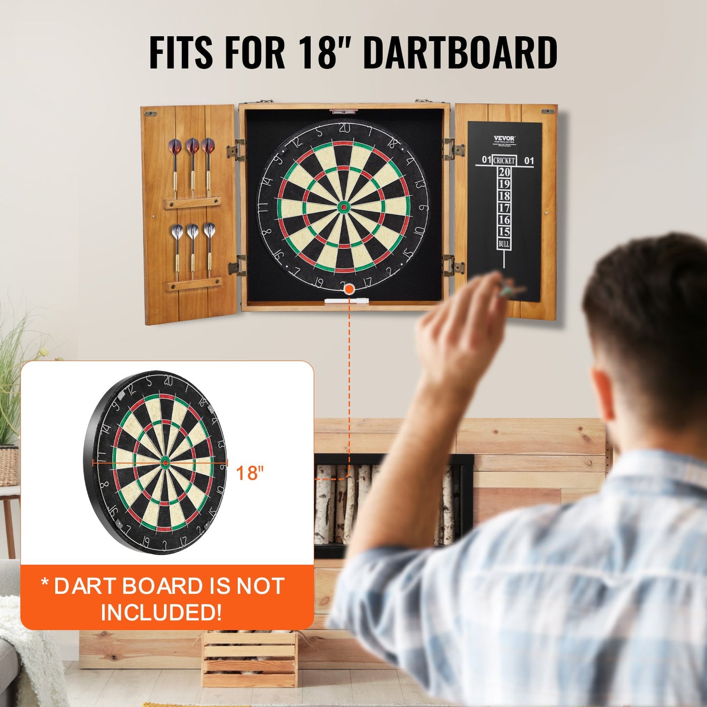 Dartboard-Kabinett aus Massivholz, offizielle Größe (Dartboard nicht im Lieferumfang enthalten)