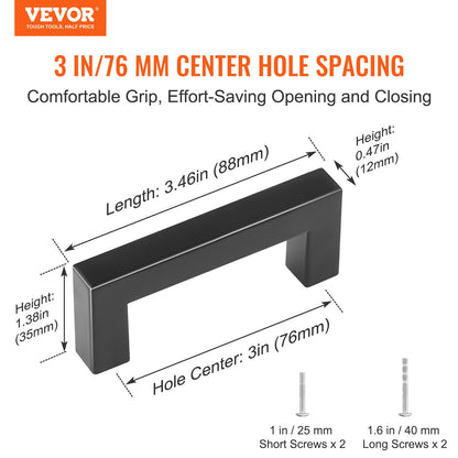 30er-Pack Schrankgriffe, 76 mm Mittenabstand, schmaler quadratischer Schubladengriff für Küchenschränke, Edelstahl, moderne Türgriffe für Küchenschränke, Badezimmer, Bar, Hardware, Mattschwarz