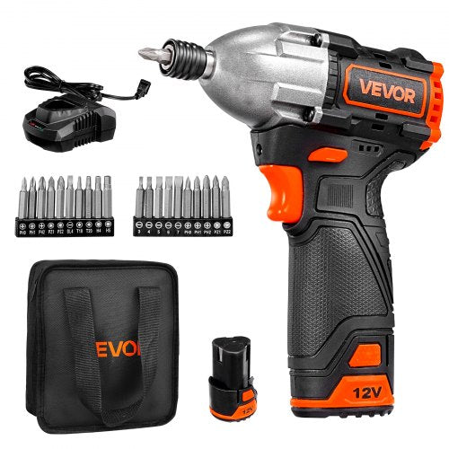 Impact Driver, 1/4 Inch, 3000 RPM Max Speed, 12 V Brushless Motor, Electric Cordless Impact Driver Kit with Battery and Charger, 20 Bits, LED Work Light, for Furniture, Electrical, Home Repairs