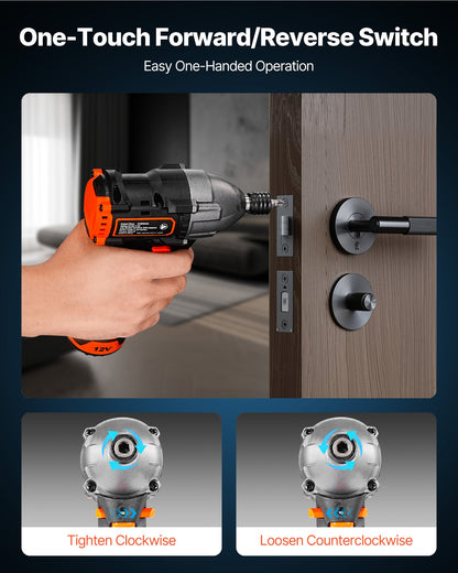 Impact Driver, 1/4 Inch, 3000 RPM Max Speed, 12 V Brushless Motor, Electric Cordless Impact Driver Kit with Battery and Charger, 20 Bits, LED Work Light, for Furniture, Electrical, Home Repairs