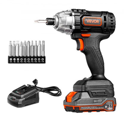Impact Driver, 1/4 Inch, 2800 RPM Max Speed, 20 V Powerful Motor, Electric Cordless Impact Driver Kit with Battery and Charger, 10 Bits, LED Work Light, for Furniture, Electrical, Home Repairs
