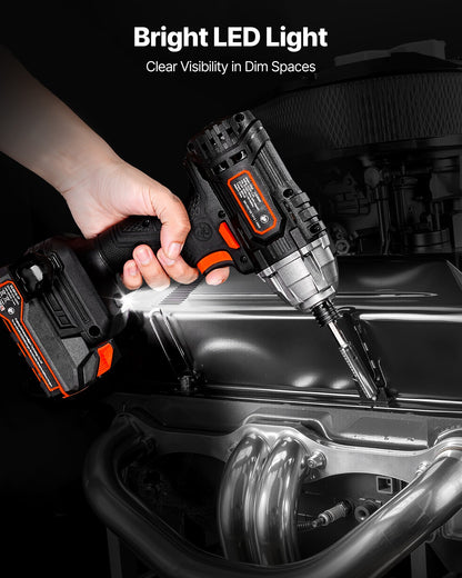 Impact Driver, 1/4 Inch, 2800 RPM Max Speed, 20 V Powerful Motor, Electric Cordless Impact Driver Kit with Battery and Charger, 10 Bits, LED Work Light, for Furniture, Electrical, Home Repairs