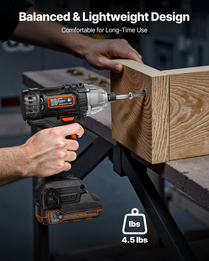 Impact Driver, 1/4 Inch, 2800 RPM Max Speed, 20 V Powerful Motor, Electric Cordless Impact Driver Kit with Battery and Charger, 10 Bits, LED Work Light, for Furniture, Electrical, Home Repairs