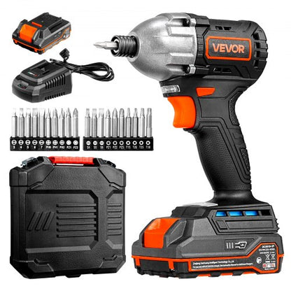 Impact Driver, 1/4 Inch, 2800 RPM Max Speed, 20 V Brushless Motor, Electric Cordless Impact Driver Kit with Battery and Charger, 20 Bits, LED Work Light, for Furniture, Electrical, Home Repairs