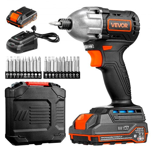 Impact Driver, 1/4 Inch, 2800 RPM Max Speed, 20 V Brushless Motor, Electric Cordless Impact Driver Kit with Battery and Charger, 20 Bits, LED Work Light, for Furniture, Electrical, Home Repairs