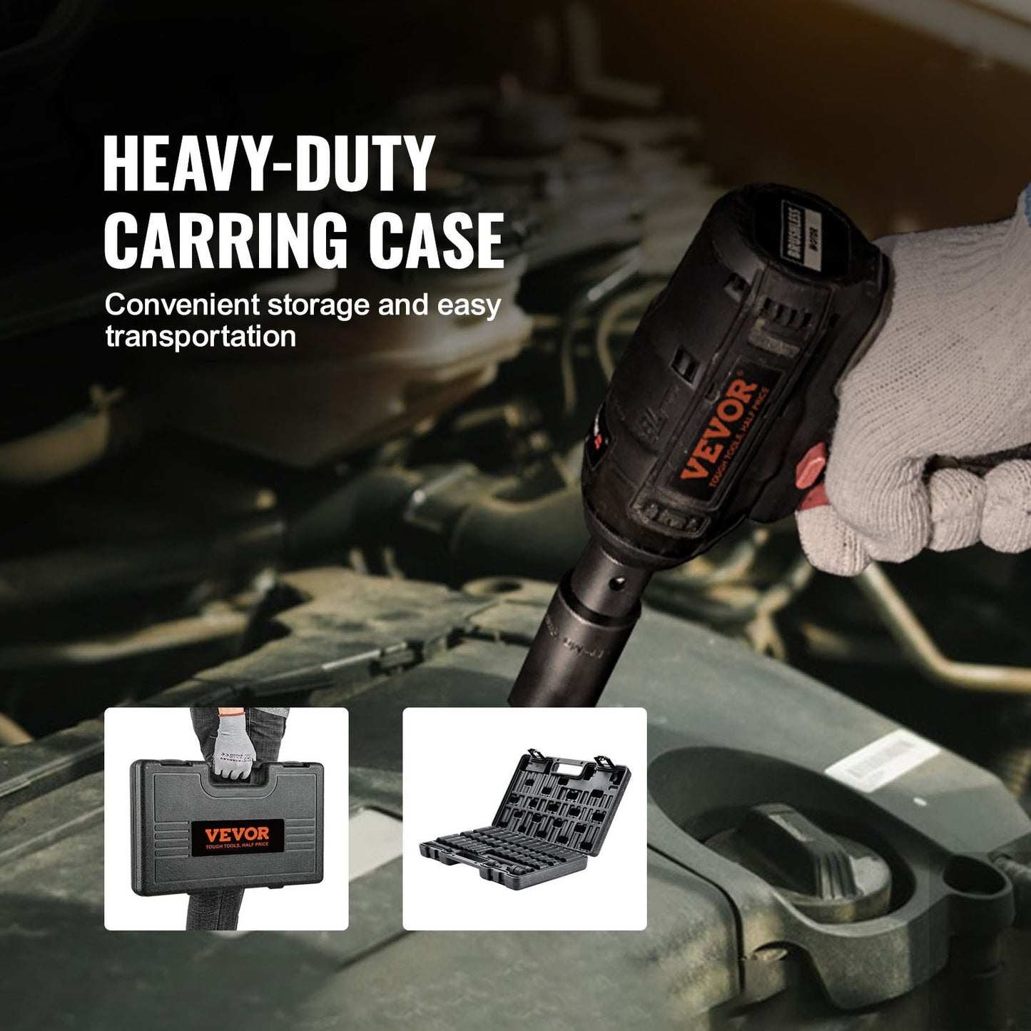 3/8" Drive Impact Socket Set, 48 Piece Socket Set SAE （5/16" -3/4"） & Metric （8-22mm）6 Point Cr-V Drive Extension Bar Universal Joint & Power Drill Adapter Includes Storage Case