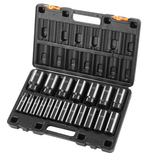 Impact Socket Set, 1/2" 19 Piece Impact Sockets, Deep Socket, 6-Point Sockets, 1/2 Inches Drive Socket Set Impact 3/8 inch - 1-1/2 inch, Cr-V Rugged Construction, with a Storage Cage