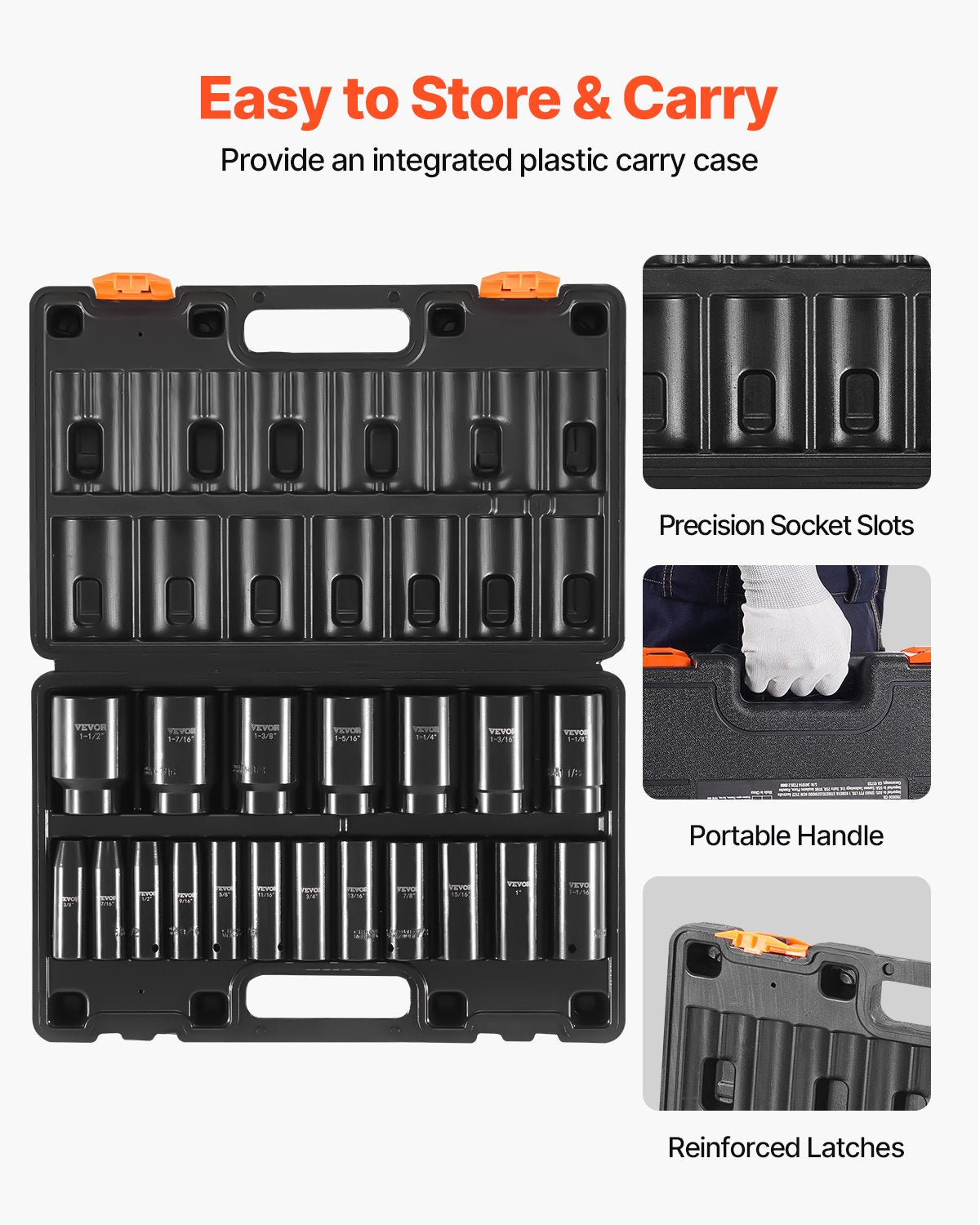 Impact Socket Set, 1/2" 19 Piece Impact Sockets, Deep Socket, 6-Point Sockets, 1/2 Inches Drive Socket Set Impact 3/8 inch - 1-1/2 inch, Cr-V Rugged Construction, with a Storage Cage