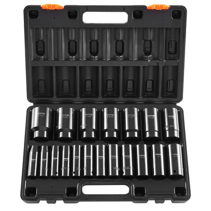 Impact Socket Set, 1/2" 19 Piece Impact Sockets, Deep Socket, 6-Point Sockets, 1/2 Inches Drive Socket Set Impact 3/8 inch - 1-1/2 inch, Cr-V Rugged Construction, with a Storage Cage