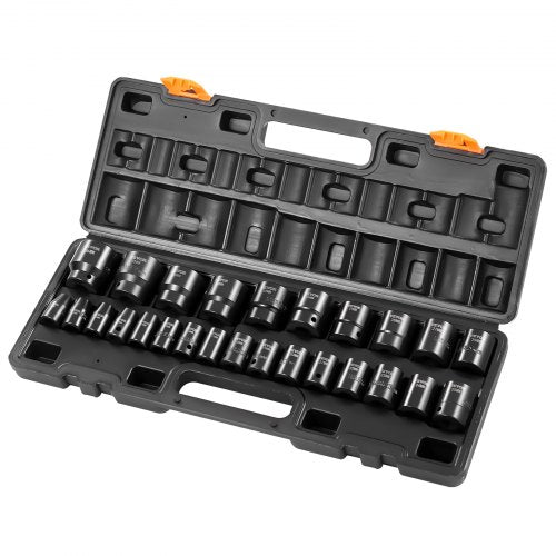 Impact Socket Set 1/2 Inches 26 Piece Impact Sockets, Shallow Socket, 6-Point Sockets, Rugged Construction, CR-V, 1/2 Inches Drive Socket Set Impact Metric 10mm - 36mm, with a Storage Cage