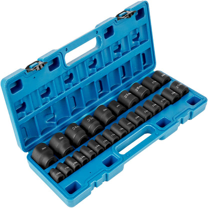Impact Sockets Set 1/2 tum 26-delade Sockets Sockets, Grunda Sockets, 6-punkts Sockets, Robust konstruktion, CR-V, 1/2 Inches Drive Sockets Set Impact Metrisk 10 mm - 36 mm, med en förvaringsbur