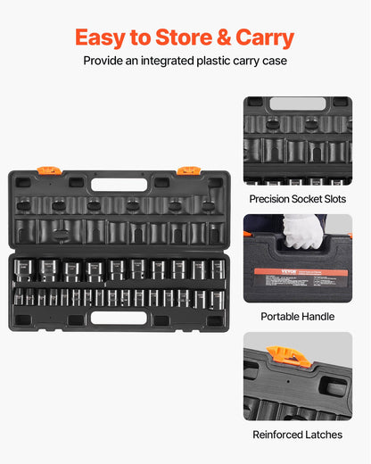 Impact Socket Set 1/2 Inches 26 Piece Impact Sockets, Shallow Socket, 6-Point Sockets, Rugged Construction, CR-V, 1/2 Inches Drive Socket Set Impact Metric 10mm - 36mm, with a Storage Cage