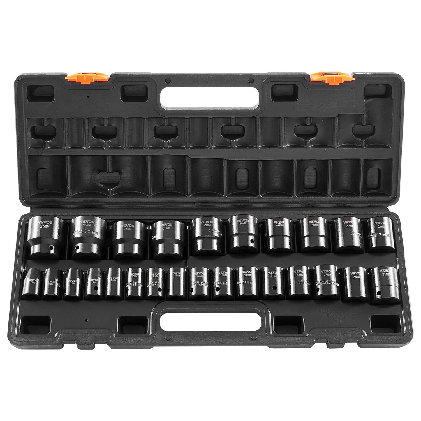Impact Socket Set 1/2 Inches 26 Piece Impact Sockets, Shallow Socket, 6-Point Sockets, Rugged Construction, CR-V, 1/2 Inches Drive Socket Set Impact Metric 10mm - 36mm, with a Storage Cage