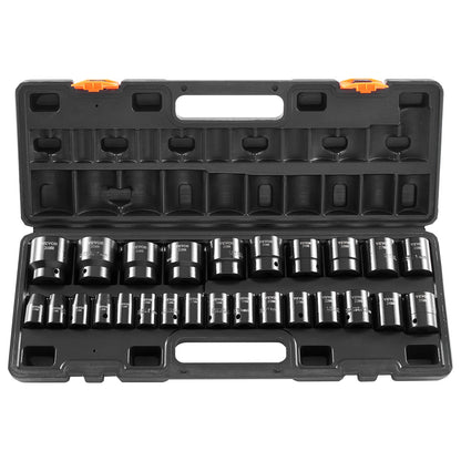 Impact Socket Set 1/2 Inches 26 Piece Impact Sockets, Shallow Socket, 6-Point Sockets, Rugged Construction, CR-V, 1/2 Inches Drive Socket Set Impact Metric 10mm - 36mm, with a Storage Cage