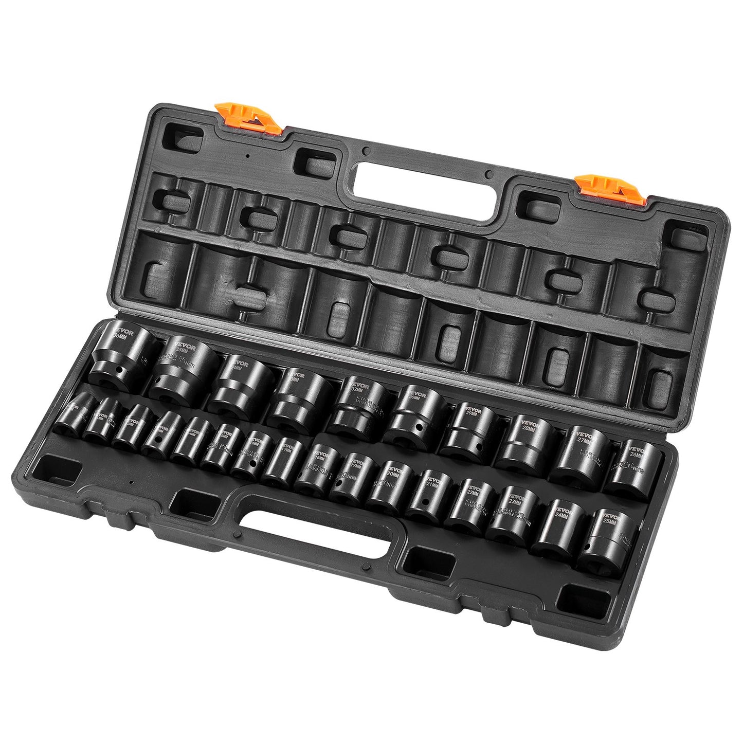 Impact Socket Set 1/2 Inches 26 Piece Impact Sockets, Shallow Socket, 6-Point Sockets, Rugged Construction, CR-V, 1/2 Inches Drive Socket Set Impact Metric 10mm - 36mm, with a Storage Cage