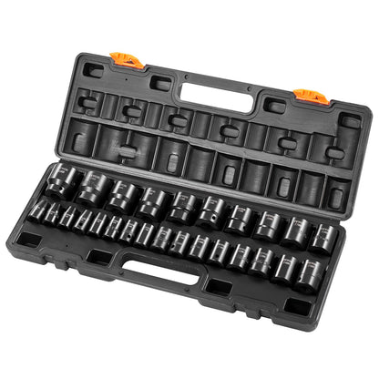 Impact Socket Set 1/2 Inches 26 Piece Impact Sockets, Shallow Socket, 6-Point Sockets, Rugged Construction, CR-V, 1/2 Inches Drive Socket Set Impact Metric 10mm - 36mm, with a Storage Cage