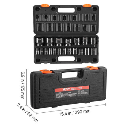 Impact Socket Set 1/2 Inches 19 Piece Impact Sockets, Standard Socket Assortment, 1/2 Inches Drive Socket Set Impact Standard SAE (3/8 Inches to 1-1/2 Inches) 6-point Hex Sockets