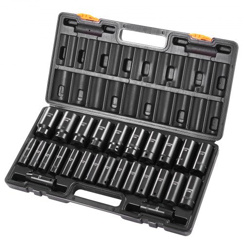 Impact Socket Set, 1/2" 26 Piece Impact Sockets, Deep Socket, 6-Point Sockets, 1/2 Inches Drive Socket Set Impact Metric 10mm - 36mm, Cr-V Rugged Construction, with a Storage Cage