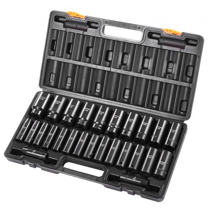 Impact Socket Set, 1/2" 26 Piece Impact Sockets, Deep Socket, 6-Point Sockets, 1/2 Inches Drive Socket Set Impact Metric 10mm - 36mm, Cr-V Rugged Construction, with a Storage Cage