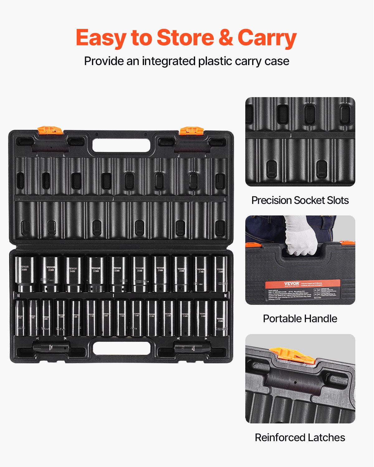 Impact Socket Set, 1/2" 26 Piece Impact Sockets, Deep Socket, 6-Point Sockets, 1/2 Inches Drive Socket Set Impact Metric 10mm - 36mm, Cr-V Rugged Construction, with a Storage Cage