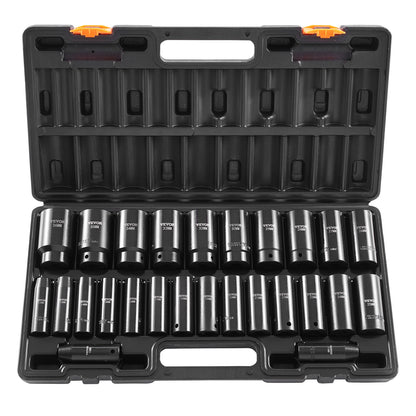 Impact Socket Set, 1/2" 26 Piece Impact Sockets, Deep Socket, 6-Point Sockets, 1/2 Inches Drive Socket Set Impact Metric 10mm - 36mm, Cr-V Rugged Construction, with a Storage Cage