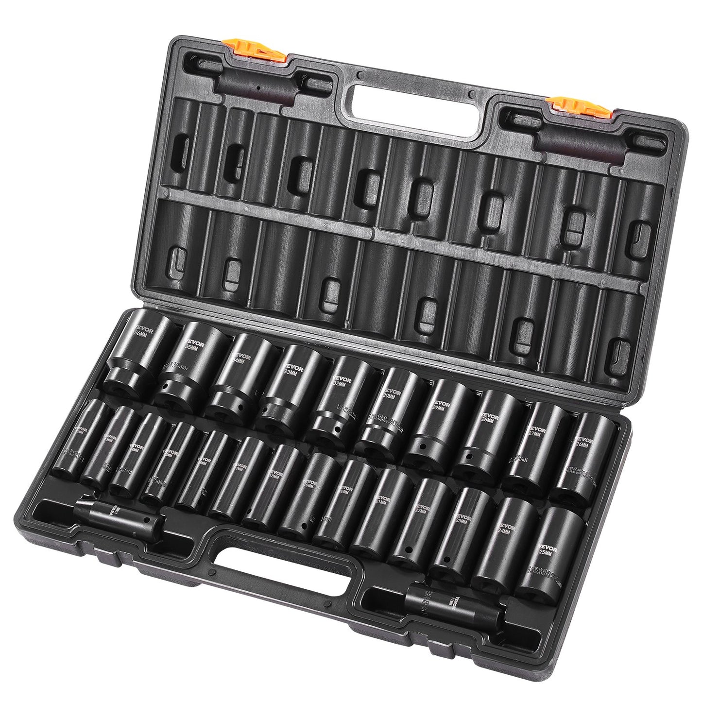 Impact Socket Set, 1/2" 26 Piece Impact Sockets, Deep Socket, 6-Point Sockets, 1/2 Inches Drive Socket Set Impact Metric 10mm - 36mm, Cr-V Rugged Construction, with a Storage Cage