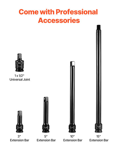 Impact Socket Set 1/2 Inches 43 Piece Impact Sockets, Standard Socket Assortment, 1/2 Inches Drive Socket Set 6-Point Sockets Metric 9-30mm (Standard/Deep)