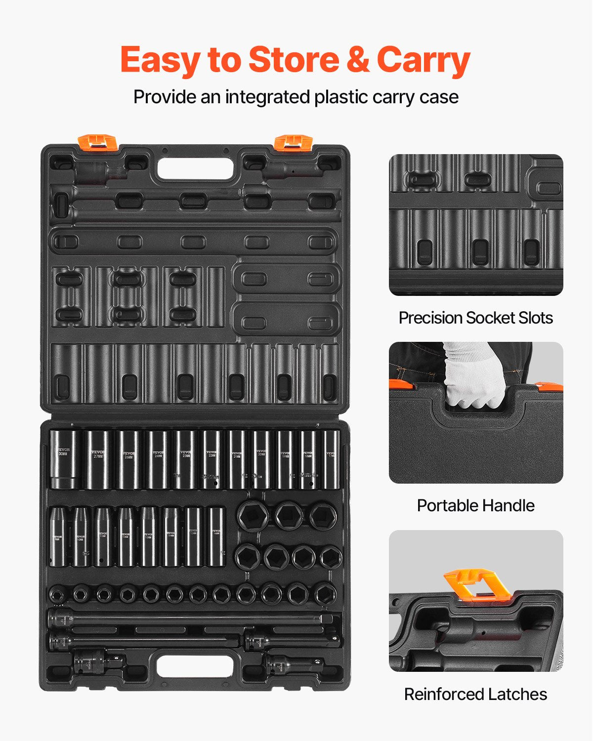 Impact Socket Set 1/2 Inches 43 Piece Impact Sockets, Standard Socket Assortment, 1/2 Inches Drive Socket Set 6-Point Sockets Metric 9-30mm (Standard/Deep)