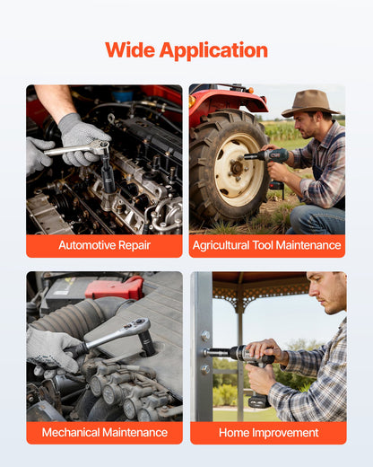 1/2 in Drive Impact Socket Set, 29 Piece, 6 Point Deep Impact Sockets, SAE (3/8 to 1 inch) and Metric (10 to 24 mm) Sizes with Extension Bars (3, 5, 10 in), Cr-V Steel, Heavy Duty Carrying Case