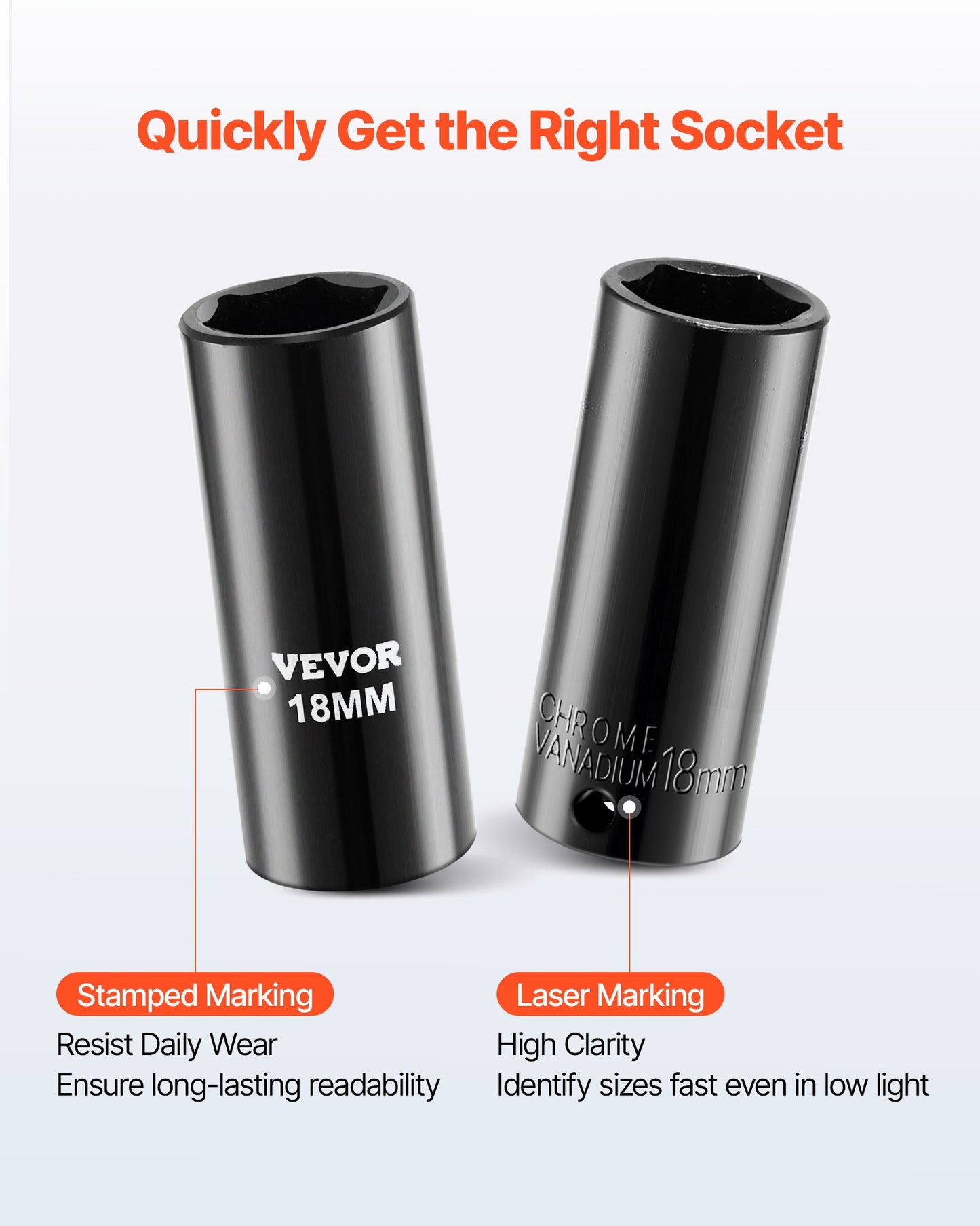 3/8 in Drive Impact Socket Set, 50 Piece, 6 Point Deep & Shallow Impact Sockets, SAE (5/16 in to 3/4 in) and Metric (8 to 22 mm) Sizes with 3 in & 6 in Extension Bars, Cr-V Steel, Carrying Case