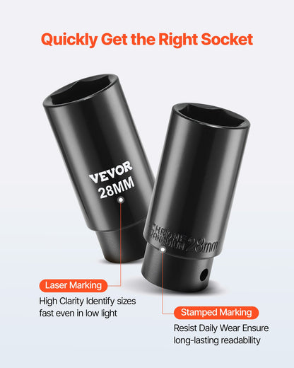 1/2 in Drive Impact Socket Set, 91 Piece, 6 Point Deep & Shallow Impact Sockets, SAE (5/16 to 1-1/4 in) and Metric (8 to 32 mm) Sizes with Extension Bars (3, 5, 10 in), Cr-V Steel, Carrying Case