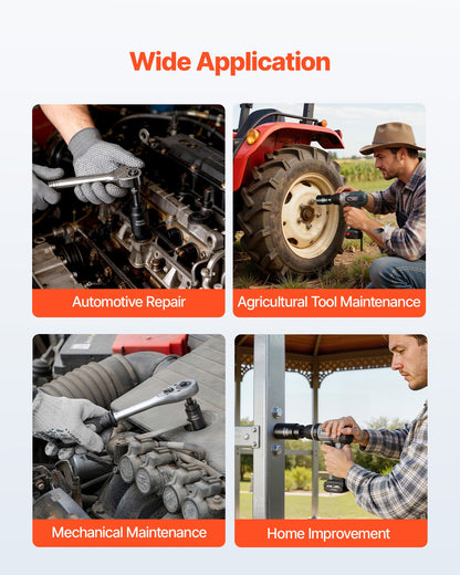 1/2 in Drive Impact Socket Set, 91 Piece, 6 Point Deep & Shallow Impact Sockets, SAE (5/16 to 1-1/4 in) and Metric (8 to 32 mm) Sizes with Extension Bars (3, 5, 10 in), Cr-V Steel, Carrying Case