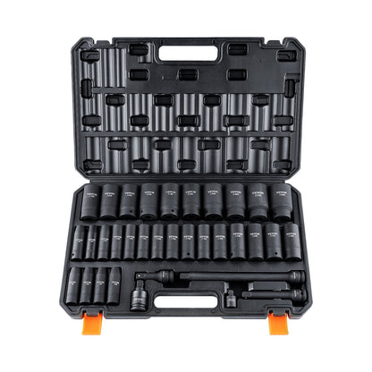 1/2" Drive Deep Impact Socket Set, 34pcs Socket Set Metric （8-36mm） 6 Point Cr-MO Alloy Steel for Auto Repair, Rugged Construction, Includes Heavy Duty Storage Case