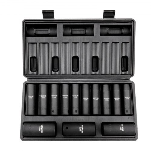 1/2" Drive Impact Socket Set, 13 Piece Deep Socket Set Metric 10-24mm, 6 Point CR-V Alloy Steel for Auto Repair, Easy-to-Read Size Markings, Rugged Construction, Includes Storage Case