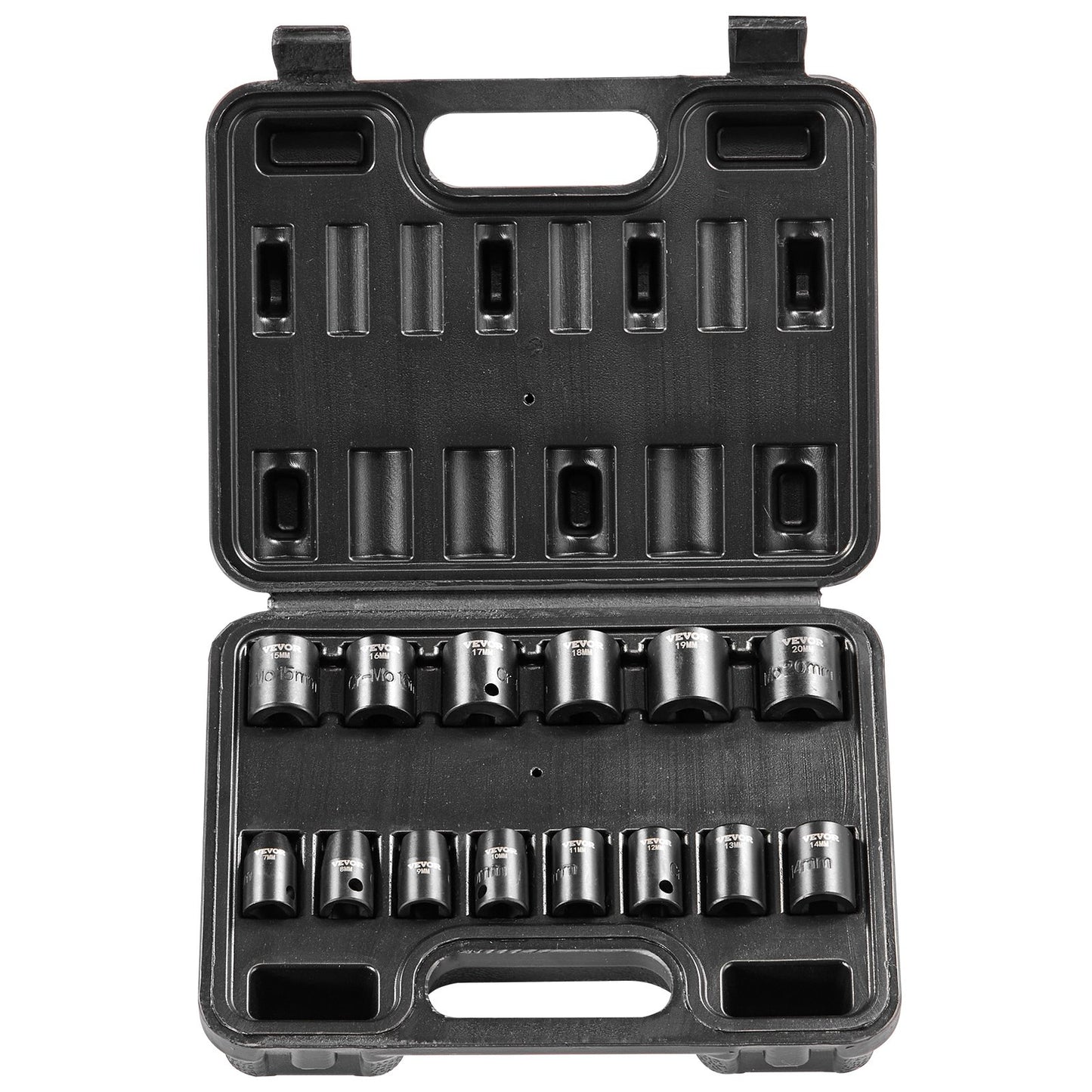 Impact Sockets Set 14st 6-Points 3/8in Drive Bit Ratchet Tool Kit Case
