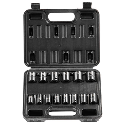 Impact Sockets Set 14st 6-Points 3/8in Drive Bit Ratchet Tool Kit Case