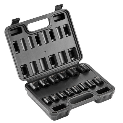 Impact Sockets Set 14st 6-Points 3/8in Drive Bit Ratchet Tool Kit Case