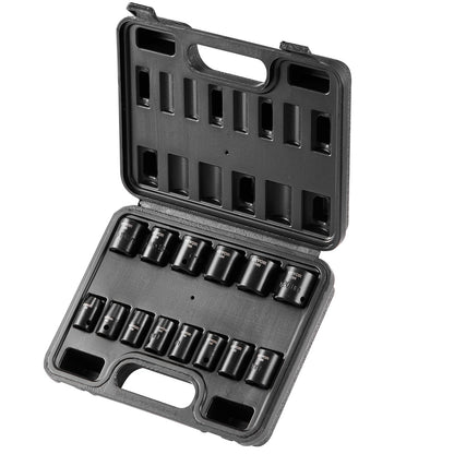 Impact Sockets Set 14st 6-Points 3/8in Drive Bit Ratchet Tool Kit Case