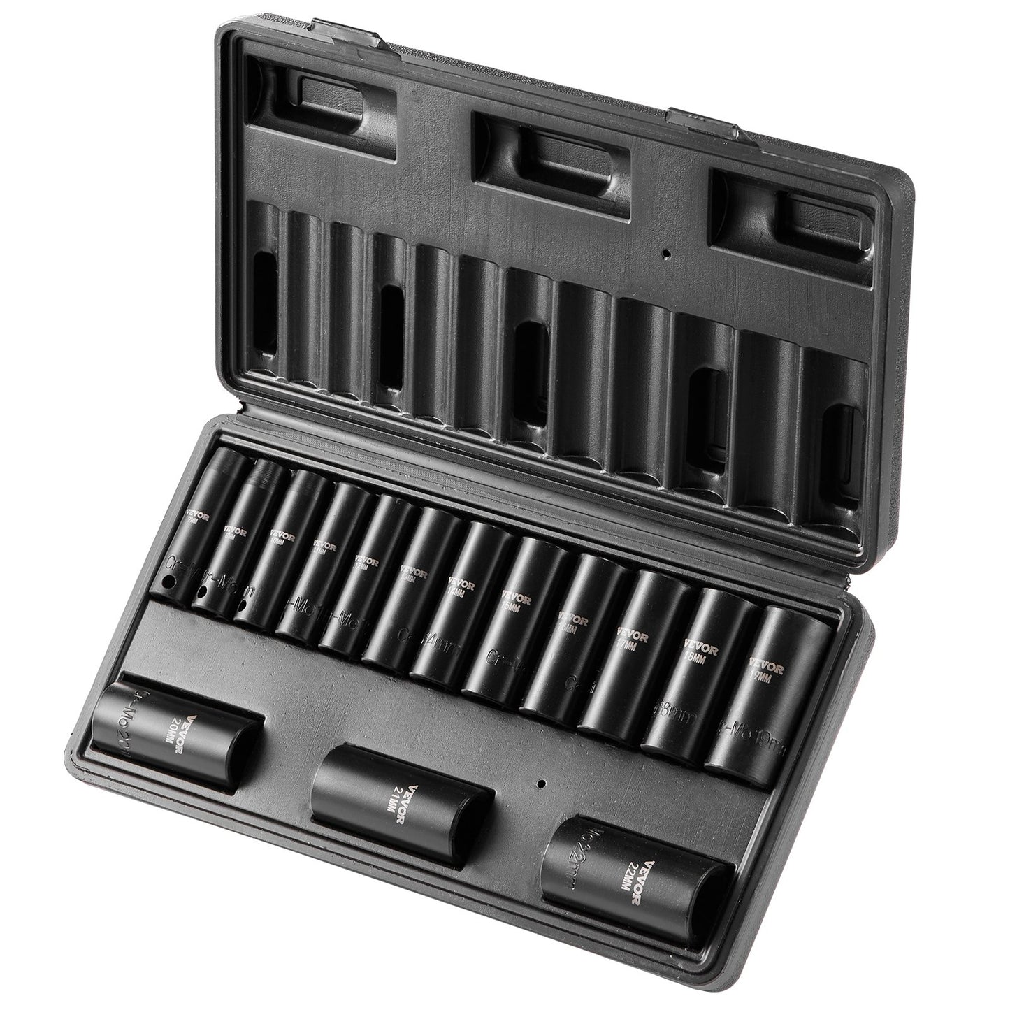 Impact Sockets Set 15st 6-Points 3/8in Drive Bit Ratchet Tool Kit Case