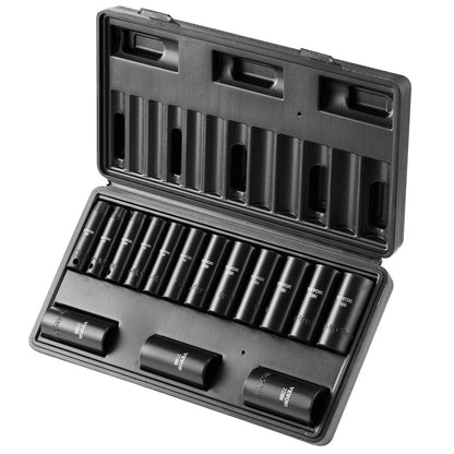 Impact Sockets Set 15st 6-Points 3/8in Drive Bit Ratchet Tool Kit Case