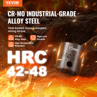 Schlagschrauber-Set, 15-teilig, 6-Punkt-Bits, 3/8-Zoll-Antrieb, Ratschen-Werkzeugsatz, 10–24 mm