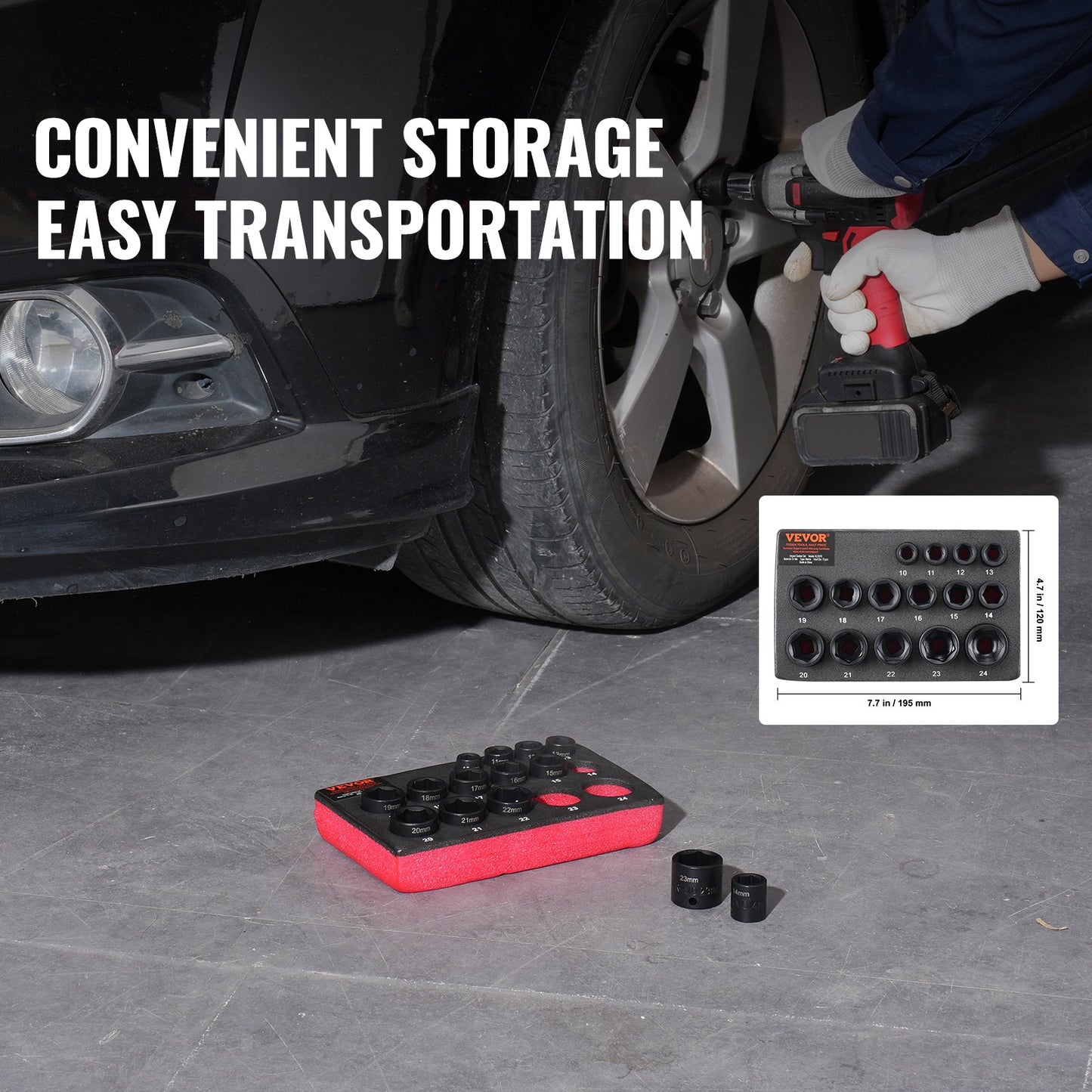 Schlagschrauber-Set, 15-teilig, 6-Punkt-Bits, 3/8-Zoll-Antrieb, Ratschen-Werkzeugsatz, 10–24 mm