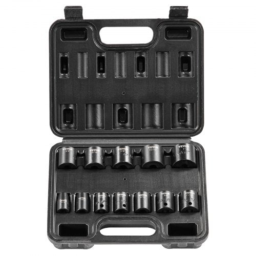 3/8" Drive Impact Socket Set, 12 Piece Shallow Socket Set SAE 5/16"-1", 6 Point Cr-Mo Alloy Steel for Auto Repair, Easy-to-Read Size Markings, Rugged Construction, Includes Storage Case