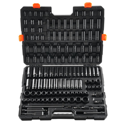 Impact Sockets Set 130PCS 6-Point 3/8" & 1/2" Drive Bit Ratchet Tool Kit