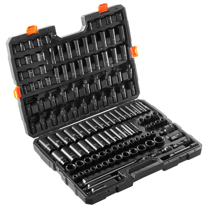 Impact Sockets Set 130PCS 6-Point 3/8" & 1/2" Drive Bit Ratchet Tool Kit